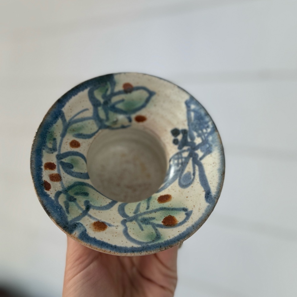 Handcrafted studio pottery Blue and Green Floral leaf Design